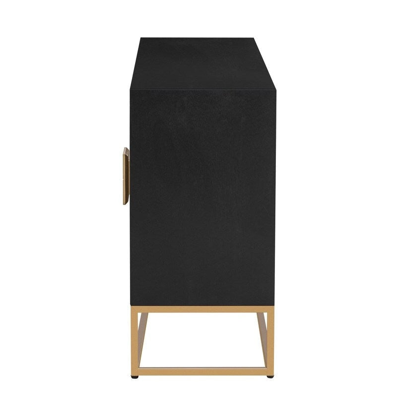 Meuble de rangement 4 portes en MDF et placage de bois, blanc/marine/noir, avec 3 étagères réglables et pieds en fer