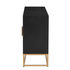 Meuble de rangement 4 portes en MDF et placage de bois, blanc/marine/noir, avec 3 étagères réglables et pieds en fer