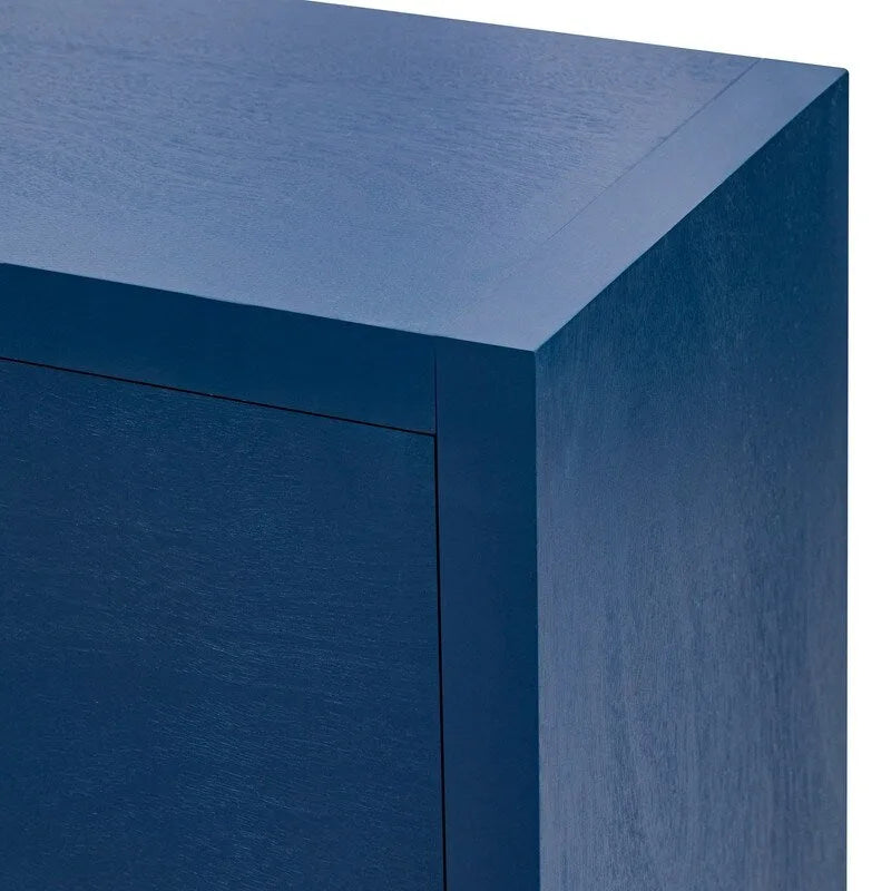 Meuble de rangement 4 portes en MDF et placage de bois, blanc/marine/noir, avec 3 étagères réglables et pieds en fer