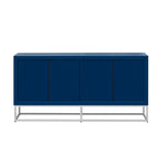 Meuble de rangement 4 portes en MDF et placage de bois, blanc/marine/noir, avec 3 étagères réglables et pieds en fer