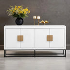Meuble de rangement 4 portes en MDF et placage de bois, blanc/marine/noir, avec 3 étagères réglables et pieds en fer