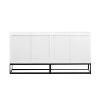 Meuble de rangement 4 portes en MDF et placage de bois, blanc/marine/noir, avec 3 étagères réglables et pieds en fer