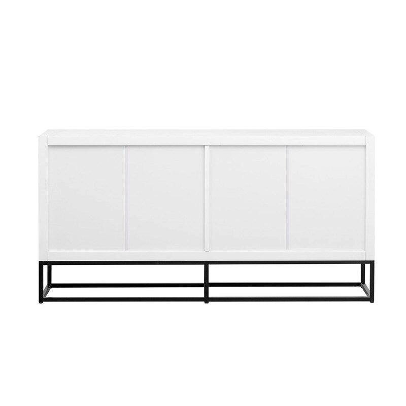 Meuble de rangement 4 portes en MDF et placage de bois, blanc/marine/noir, avec 3 étagères réglables et pieds en fer