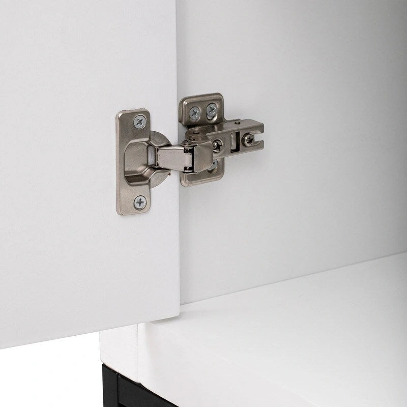Meuble de rangement 4 portes en MDF et placage de bois, blanc/marine/noir, avec 3 étagères réglables et pieds en fer