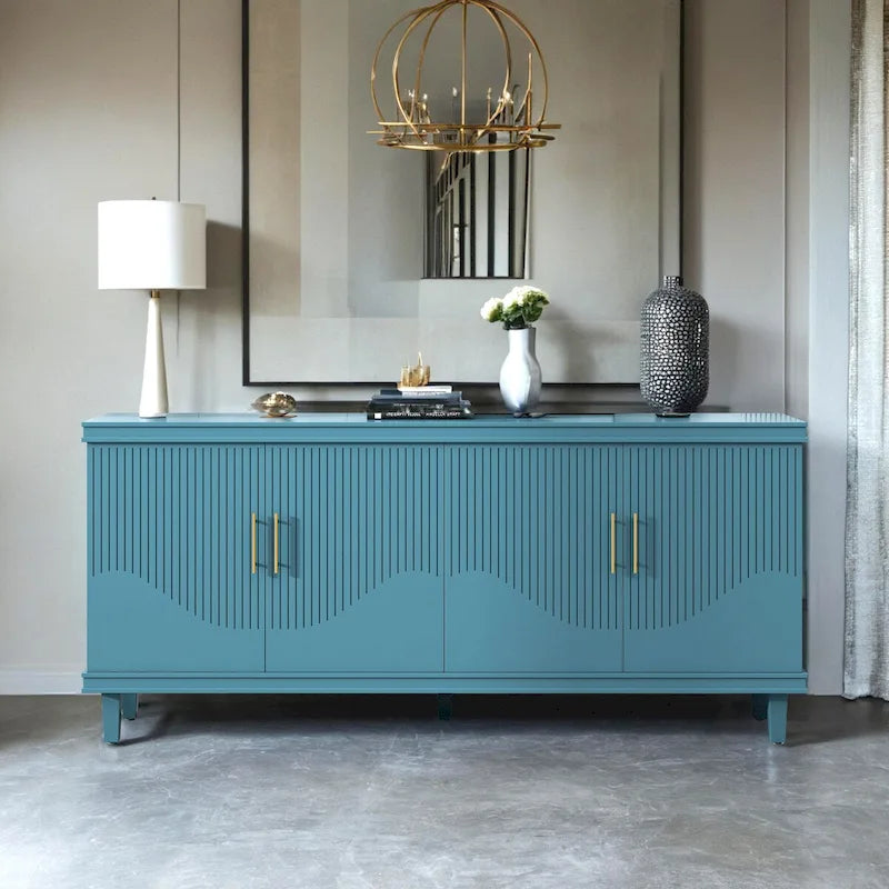 Buffet 4 portes vert olive/champagne avec étagères réglables