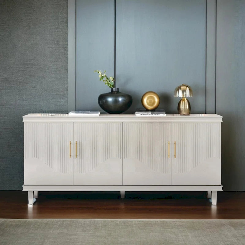 Buffet 4 portes vert olive/champagne avec étagères réglables