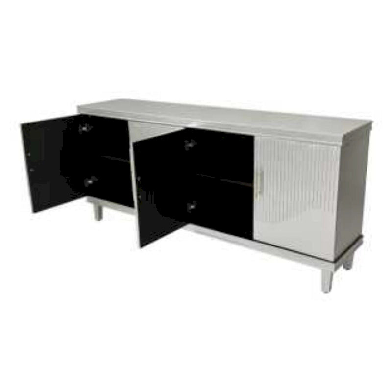 Buffet 4 portes vert olive/champagne avec étagères réglables