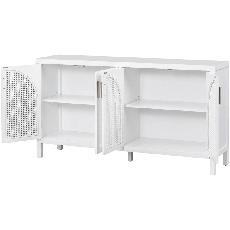 Buffet à 4 portes en rotin gris/blanc/noir