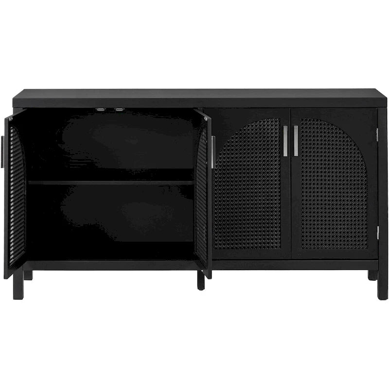 Buffet à 4 portes en rotin gris/blanc/noir