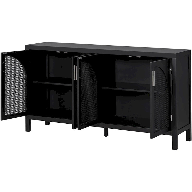 Buffet à 4 portes en rotin gris/blanc/noir