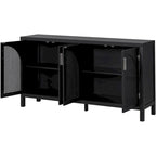 Buffet à 4 portes en rotin gris/blanc/noir