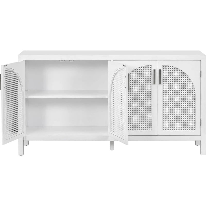 Buffet à 4 portes en rotin gris/blanc/noir