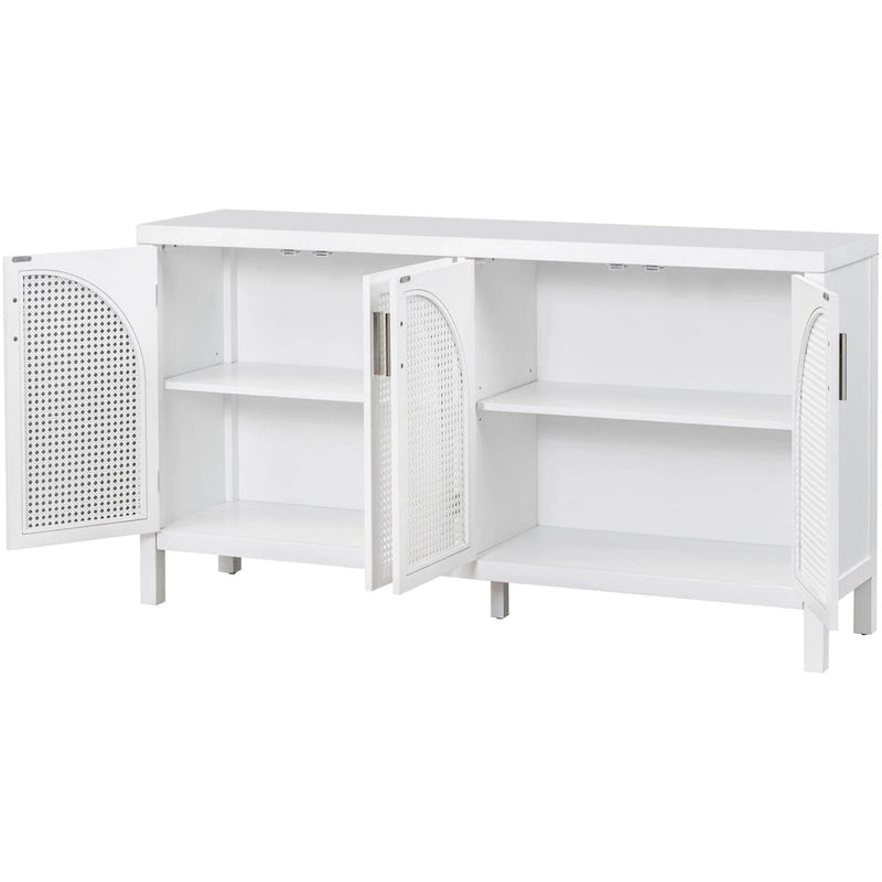 Buffet à 4 portes en rotin gris/blanc/noir