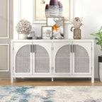 Buffet à 4 portes en rotin gris/blanc/noir