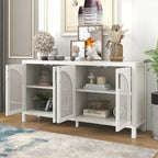 Buffet à 4 portes en rotin gris/blanc/noir