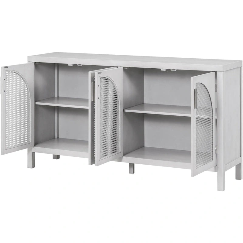 Buffet à 4 portes en rotin gris/blanc/noir