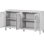 Buffet à 4 portes en rotin gris/blanc/noir