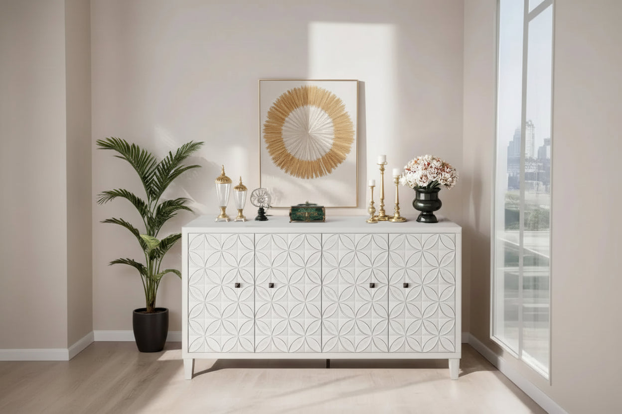 Accent Cabinet 4 Door Wooden Cabinet Sideboard Buffet Server Cabinet