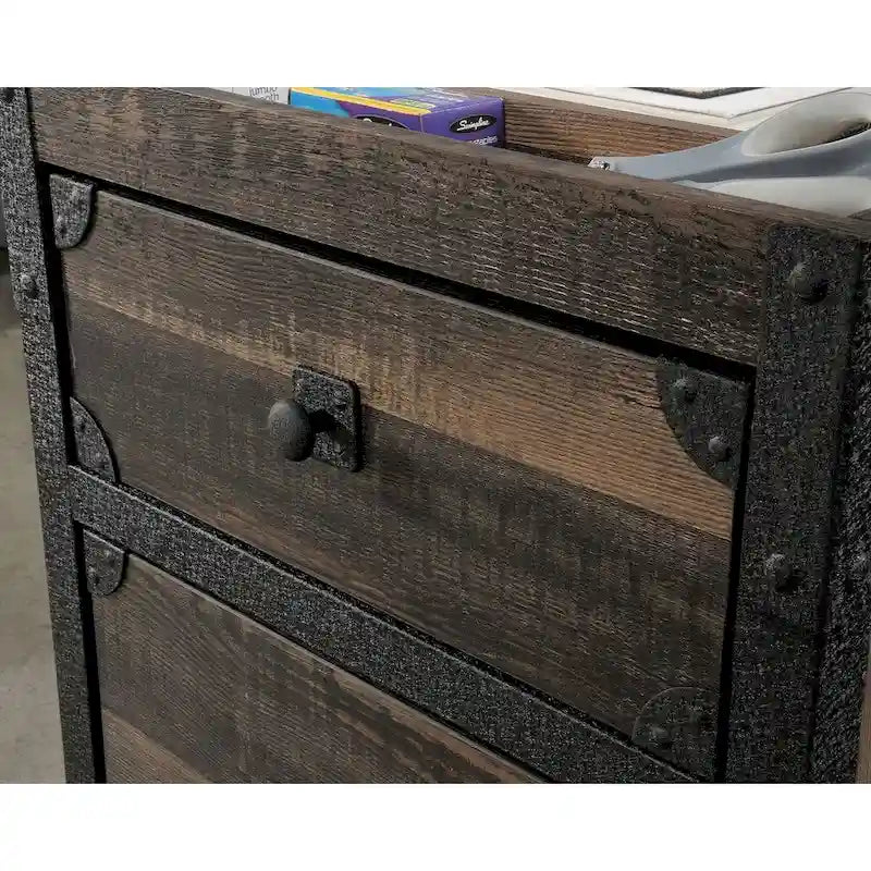 Caisson de classement mobile en chêne carbone à 2 tiroirs, avec tiroir inférieur verrouillable et roulettes, format Lettre