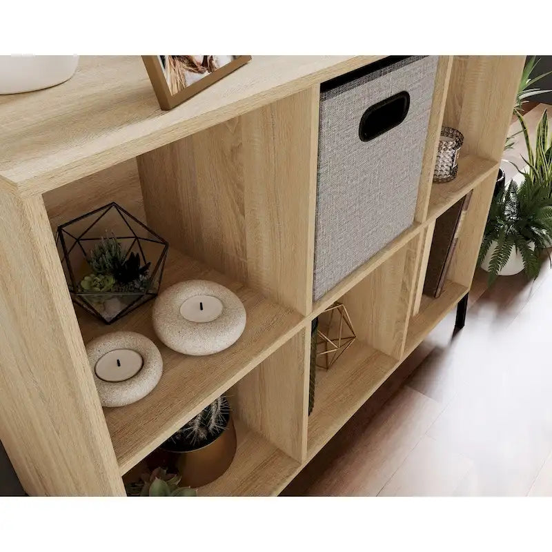 Bibliothèque de rangement 6 cubes Charter Oak/blanc avec base en métal