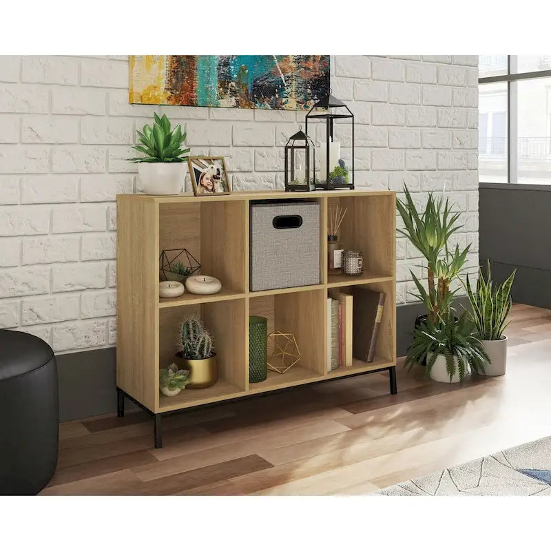 Bibliothèque de rangement 6 cubes Charter Oak/blanc avec base en métal