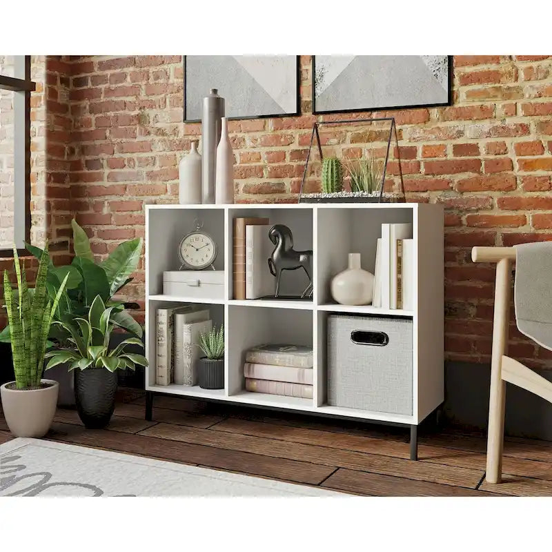 Bibliothèque de rangement 6 cubes Charter Oak/blanc avec base en métal