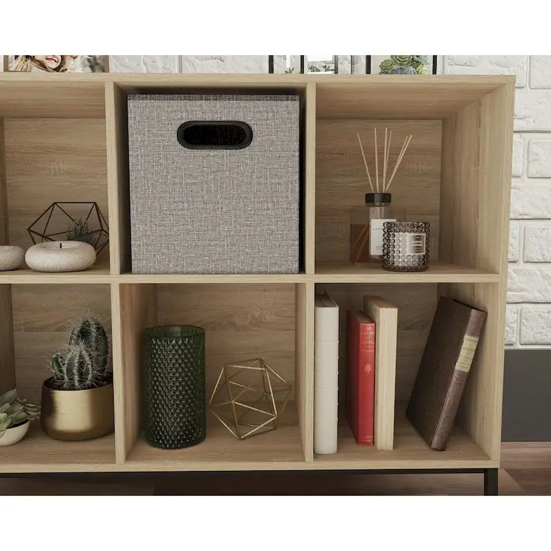 Bibliothèque de rangement 6 cubes Charter Oak/blanc avec base en métal