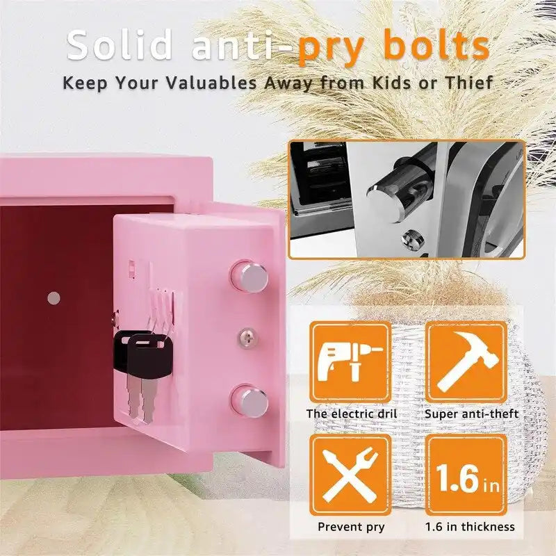 Coffre-fort électronique en acier noir/vert/bleu/rose avec clavier, clés d'urgence et boulons de fixation