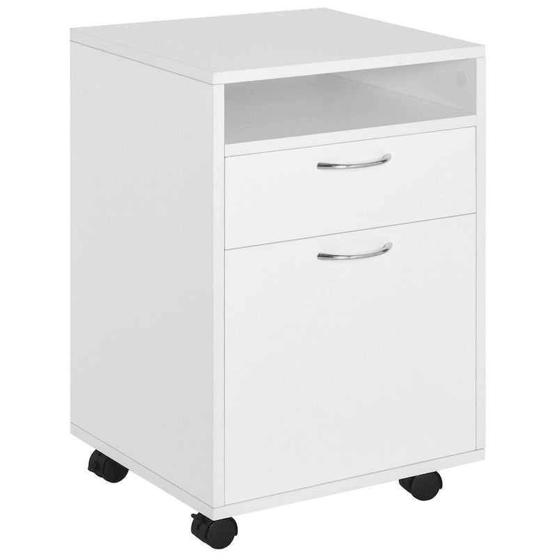 Meuble de rangement mobile moderne avec 1 étagère, 1 tiroir et 1 placard, support d'imprimante à roulettes