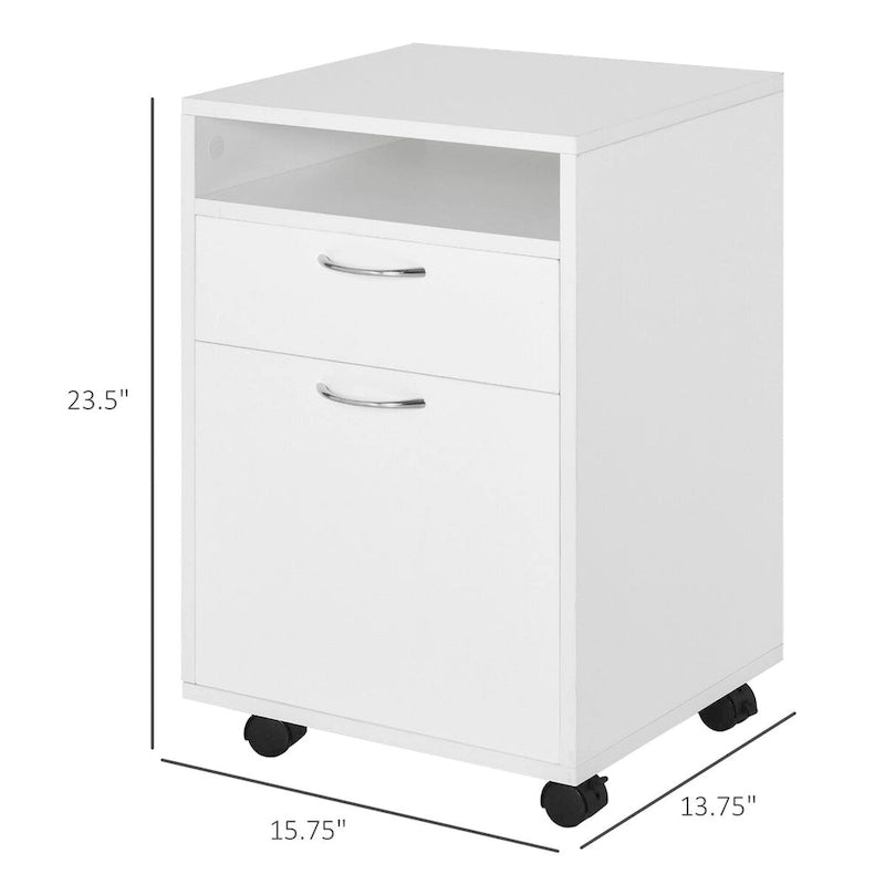 Meuble de rangement mobile moderne avec 1 étagère, 1 tiroir et 1 placard, support d'imprimante à roulettes
