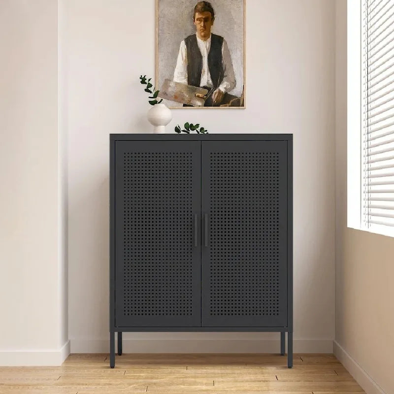Armoire de rangement verrouillable 2 portes en acier laminé à froid noir/blanc avec 2 étagères réglables