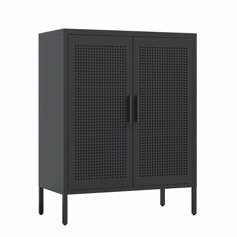 Armoire de rangement verrouillable 2 portes en acier laminé à froid noir/blanc avec 2 étagères réglables