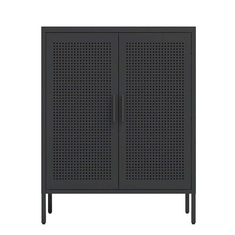 Armoire de rangement verrouillable 2 portes en acier laminé à froid noir/blanc avec 2 étagères réglables