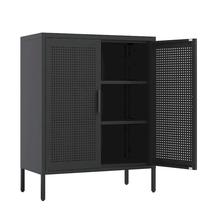 Armoire de rangement verrouillable 2 portes en acier laminé à froid noir/blanc avec 2 étagères réglables