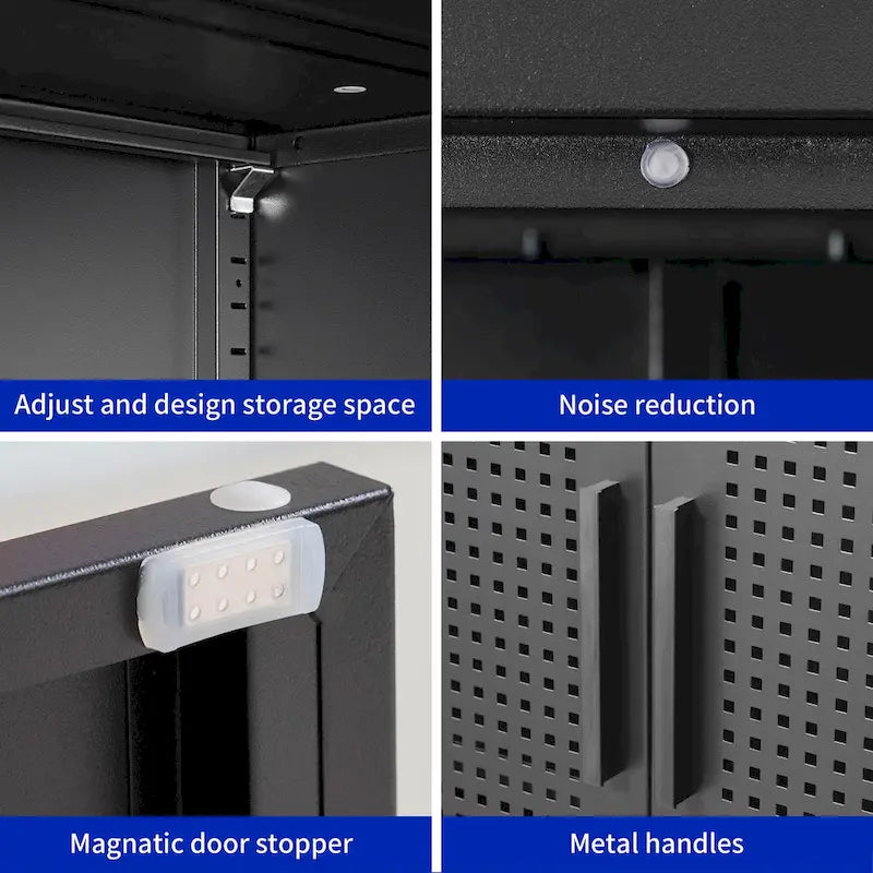 Armoire de rangement verrouillable 2 portes en acier laminé à froid noir/blanc avec 2 étagères réglables