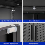 Armoire de rangement verrouillable 2 portes en acier laminé à froid noir/blanc avec 2 étagères réglables