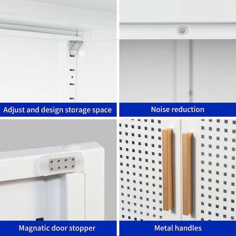 Armoire de rangement verrouillable 2 portes en acier laminé à froid noir/blanc avec 2 étagères réglables