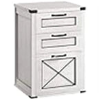 Classeur en aggloméré rustique miel/blanc style ferme avec 3 tiroirs et portes coulissantes