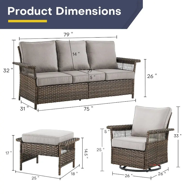 Gymojoy Ensemble de 5 pièces pour patio extérieur en osier avec fauteuils et pouf - Marron