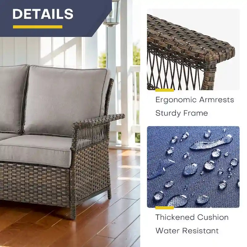 Gymojoy Ensemble de 5 pièces pour patio extérieur en osier avec fauteuils et pouf - Marron