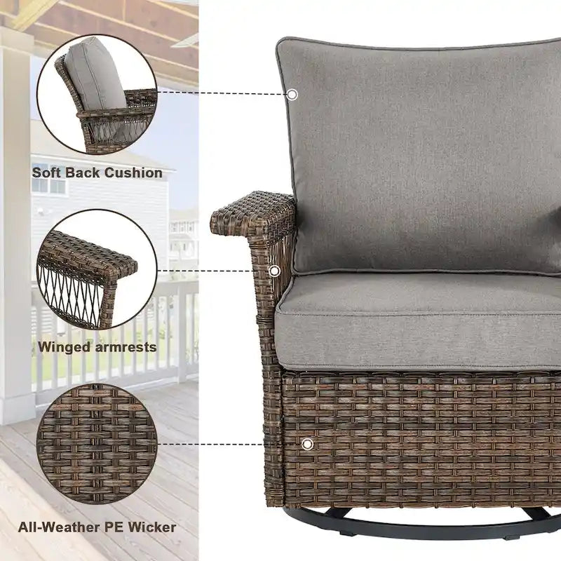 Gymojoy Ensemble de 5 pièces pour patio extérieur en osier avec fauteuils et pouf - Marron