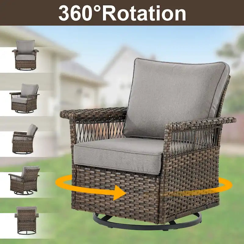 Gymojoy Ensemble de 5 pièces pour patio extérieur en osier avec fauteuils et pouf - Marron