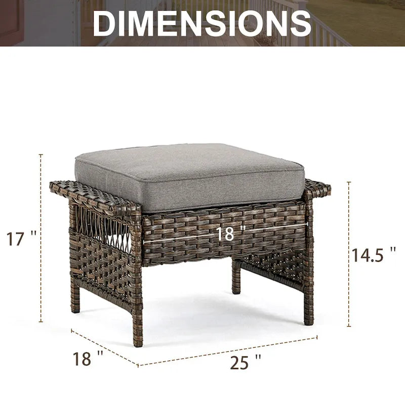 Gymojoy Ensemble de 5 pièces pour patio extérieur en osier avec fauteuils et pouf - Marron