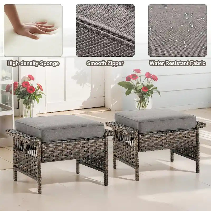 Gymojoy Ensemble de 5 pièces pour patio extérieur en osier avec fauteuils et pouf - Marron