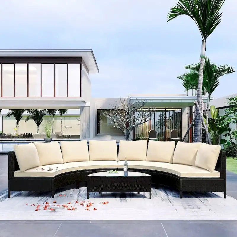 Ensemble de mobilier de jardin en rotin PE marron résistant aux intempéries, 5 pièces, ensemble de canapés modulaires d'extérieur