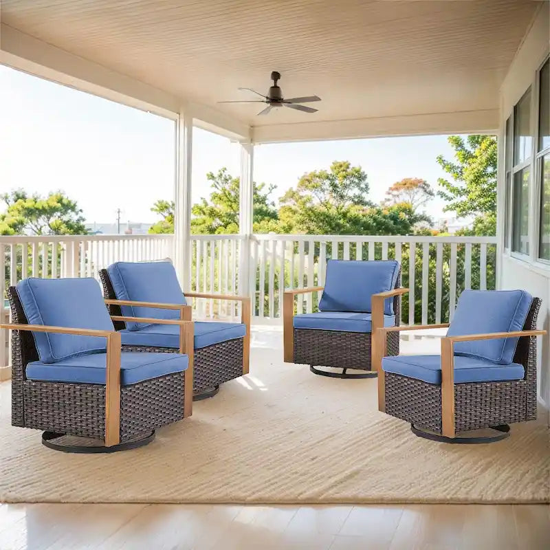 Lot de 4 fauteuils pivotants à bascule Gymojoy pour terrasse - Marron