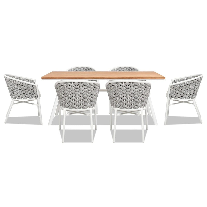 Ensemble de salle à manger d'extérieur 7 pièces 6 places en aluminium et teck Rowan