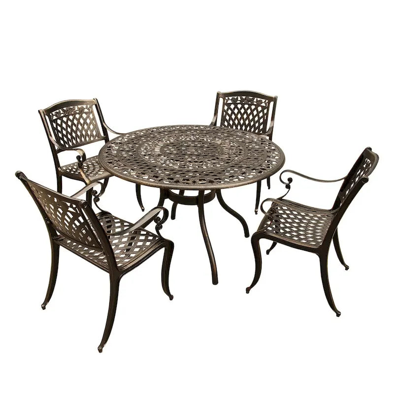 Ensemble de salle à manger rond Rose Outdoor Lattice 48 pouces en bronze avec quatre chaises - N/A