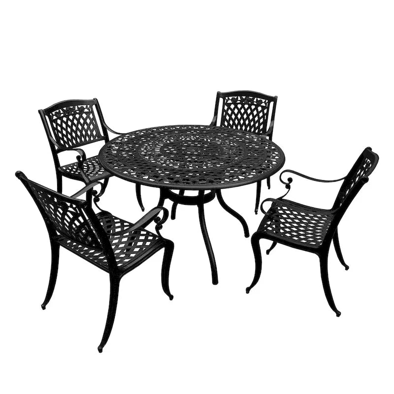 Ensemble de salle à manger rond Rose Outdoor Lattice 48 pouces en bronze avec quatre chaises - N/A