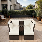 Canapé causeuse d'extérieur avec auvent pliable, coussins et porte-gobelets